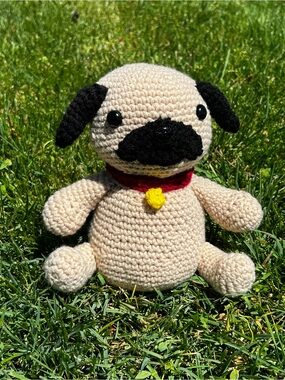 Hand Crocheted Frank the Pug Stuffed Animal Plushie!
